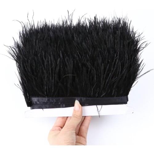 1M High Quality Black Ostrich Feathers Trims 4 Lengths Plumes on Ribbon for Crafts Making Dress Clothing Decoration Sewing