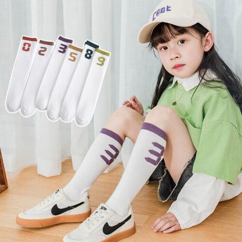 Girls' stockings summer college style digital white tube socks pure cotton spring and autumn over the knee Korean trendy socks
