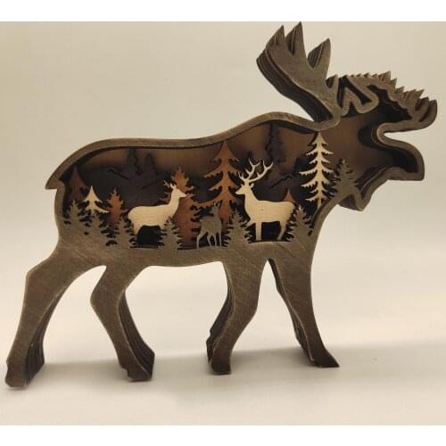Wooden Crafts Creative Animal Home Decoration Elk Brown Bear Ornaments Home Office Decoration Animal Ornaments Table Decoration