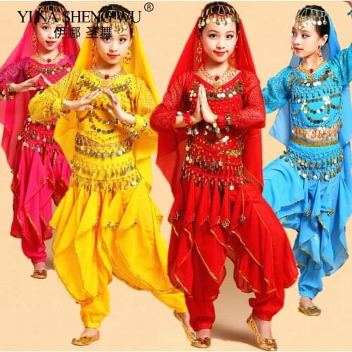 Kids Belly Dance Costumes Set Oriental Dance Girls Belly Dancer India Belly Dance Clothes Bellydance Child Kids Indian 4 Colors