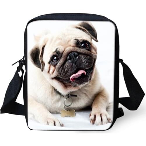 ELVISWORDS Lady Messenger Bags Pug Dog School Shoulder Bags For Girls Boys Cute Pet Animal Handbags Women Small Crossbody Bags
