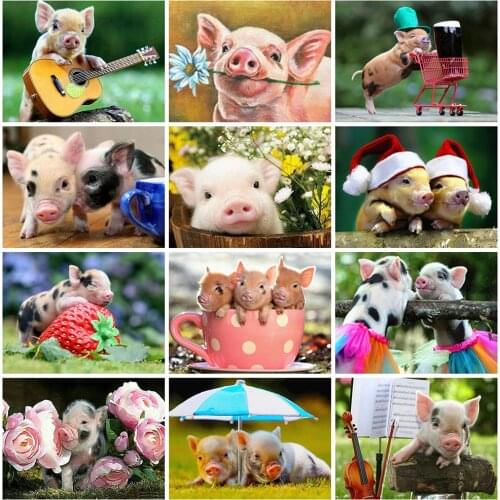 EverShine 5D Diamond Painting Animal Full Drill Square Diamond Embroidery Pig Picture Of Rhinestones Mosaic Handmade Gift