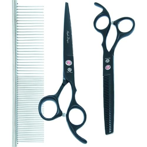 Purple Dragon 7 inch Professional Japan Steel Pet Dog Grooming Scissors Straight Cutting Thinning Curved Dog Cat Shears B0032B