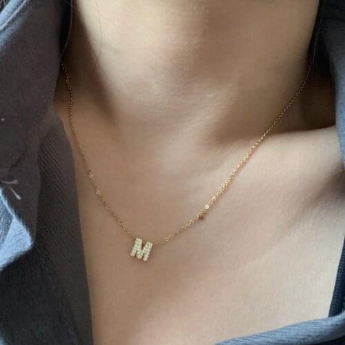 Customize Micro Pave ABC Initial Alphabet Letter Name Charm Necklace Elegant Simple Gold Color Small Pendant Think Chain Jewelry