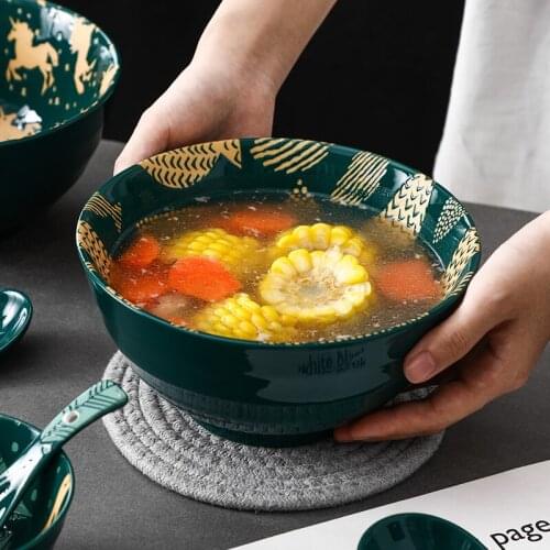 8-inch ceramic soup bowl noodle cutlery thread colored glaze green white black can serve rice soup dessert salad TCW-SYLW8