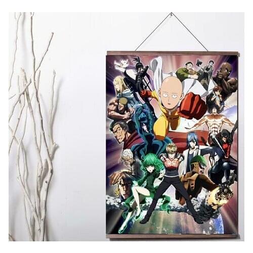 ONE PUNCH MAN Classic Japanese Anime Art Canvas Print poster decoration painting with solid wood hanging scroll