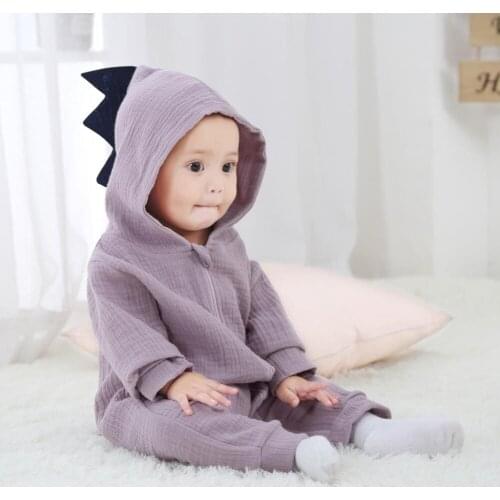 Newborn Baby Boys Girls Romper Cute Dinosaur Long Sleeve Warm Clothes Hooded Jumpsuit One-Pieces