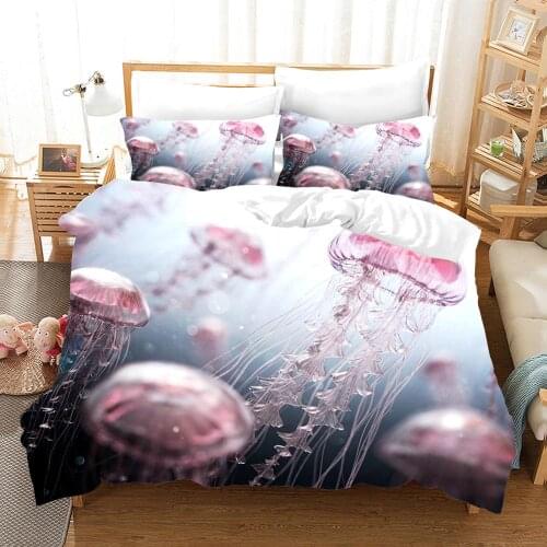 Pink Jellyfish Sea Animal Blue 3D Print Bedding Set Gift Duvet Cover Sets Bed Linen Home Textiles Romantic Queen King Size