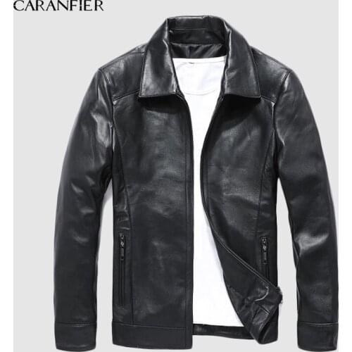 CARANFIER New 100% Sheepskin Fashion Jackets Motorcycle Coat Male Genuine Leather Clothing Design Real Leather Jackets Overcoats