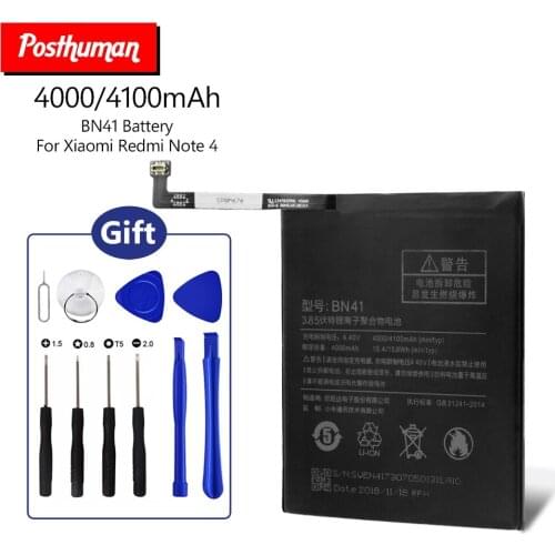 Lithium Battery Rechargeable Phone BN41 BN-41 BN 41 For Xiaomi Redmi Note 4 4100mAh High Capacity + Maintenance Tools