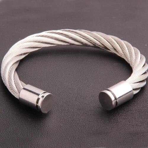 Trendy Sporty Braided Mesh Surface Male Charm Bracelets Stainless Steel Open Men Women Cuff Bracelets Bangles Pulsera