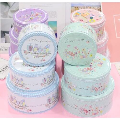 Wholesale 3 in 1 set Lovely cartoon round storage jewelry food continer gift Tinplate organizer candy sweetmeat Cookies box