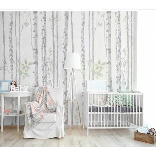 Custom wallpaper 3D/8D mural small fresh modern minimalist hand-painted woods Nordic TV home interior background wall