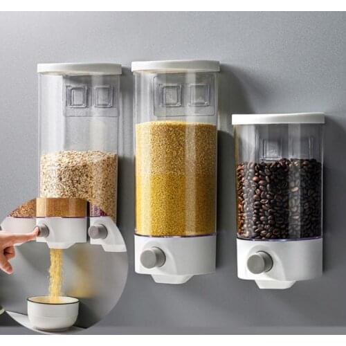 1/1.5L Wall-Mounted Grain Cereal Can Rice Storage Box Kitchen Food Press Storage Jars Moisture-proof Transparent Container Boxes