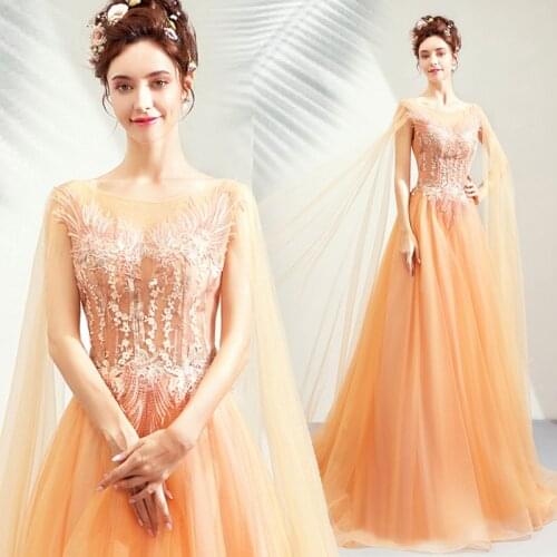 2021 New Long Dress with Shawl Floor Level Evening Host Dress