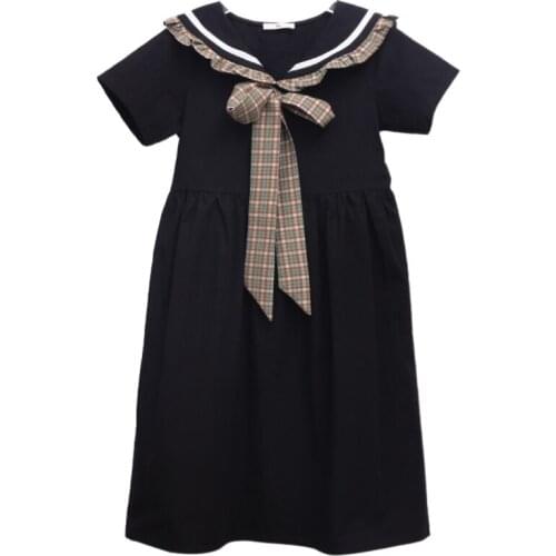 Big Bow Fashion Girls Dress Preppy Kids Dresses for Girls 2021 New Cotton Teen Dress Plaid Patchwork Baby Summer Clothes,#6194