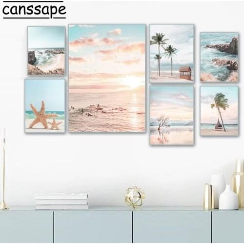Beach Landscape Painting Palm Tree Wall Poster Starfish Canvas Art Print Scandinavian Wall Pictures For Living Room Decoration