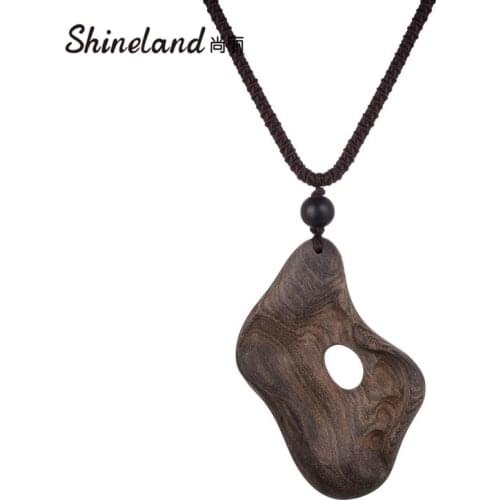 Shineland Vintage necklaces & pendants Irregular Wooden Jewelry for Women Men Long Rope Chain Fashion Accessories Wholesale