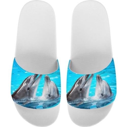 HYCOOL Slippers Women Man Summer Shoes Ocean Animal Dolphin Seal Print Female Sandals Adult Indoor Bathroom Shoes Flat Slipper