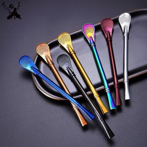 Stainless Steel Straw With Filter Spoon Reusable Drinking Straws Julie Mojito Fruit & Crushed Ice Cocktail special-purpose