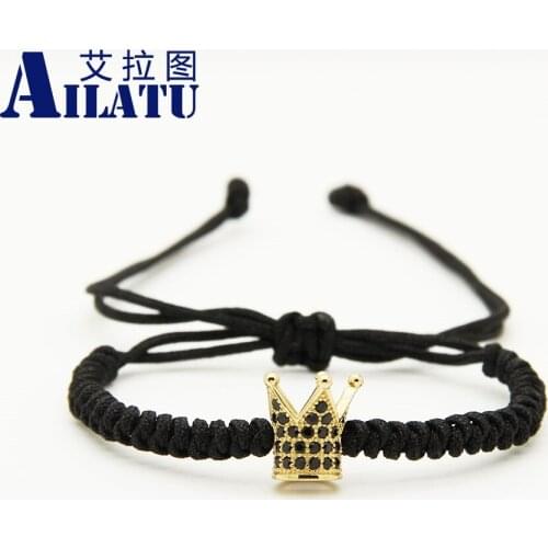 Ailatu Jewelry Wholesale Best Christmas Gifts Advanced Plated Black Cz Crown Exquisite Braiding Bracelets