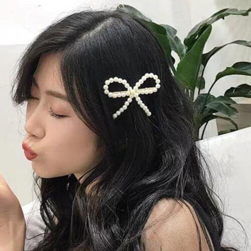 Korean Version Of The Headdress Pearl Bow Clip Cute Girl Clip Jewelry Bride Gift Hair Accessories Crystal Jewelry Hair Pearl
