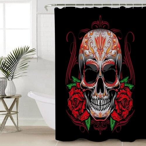 Skull Rose Skull Shower Curtain Bathroom Decorative Waterproof Polyester Fabric Curtain for Bathroom