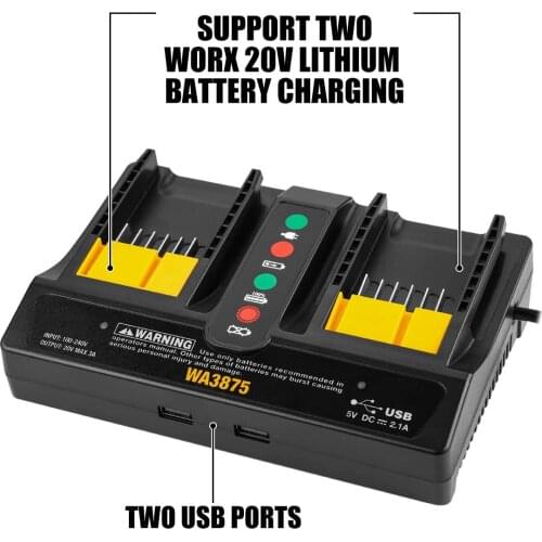 EU Plug Charger for Worx WA3875 20V 18v Li-ion battery 2.0A/3.0A charger for Worx WA3520 WA3525 WA3578 WA3575 WA3742 Fast Charge