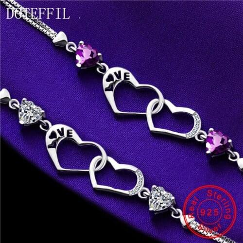 925 Silver Women Bracelet Fashion Charm Heart Silver Bracelet AAAA Zircon Brand Jewelery