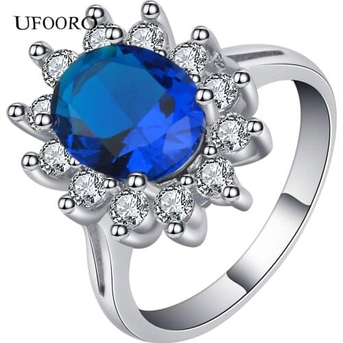 Crytal Blue CZ Gem Silver Color Flower Ring for women fashion accessories lady party gift Jewelry Wholesale Drop Shipping