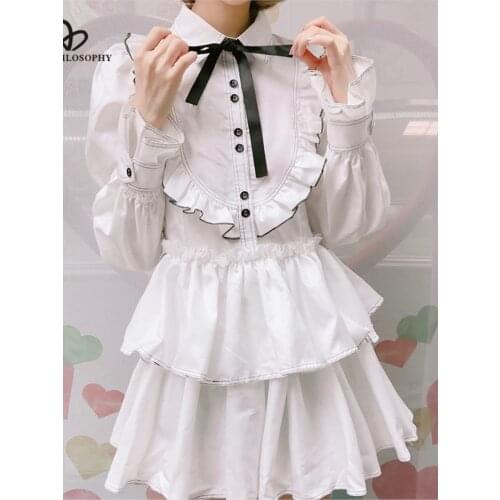 HStar Ruffles Patchwork Women Dress Bowknot Lapel Long Sleeve High Waist Dresses Female Summer 2020 New Sweet