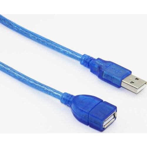 10pcs/lot Transparent Blue USB 2.0 Extension Cable Male to Female M/F Dual Shielding(Foil+Braided) High Speed 30cm 50cm 100cm