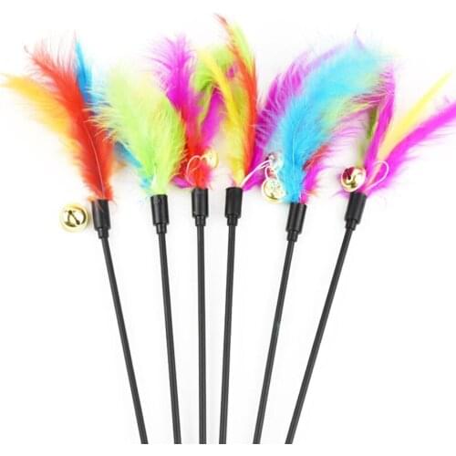 100pcs/lot Cat Teaser with Feather and Ring Together Pet Toys to Play with Cats Factory Wholesale