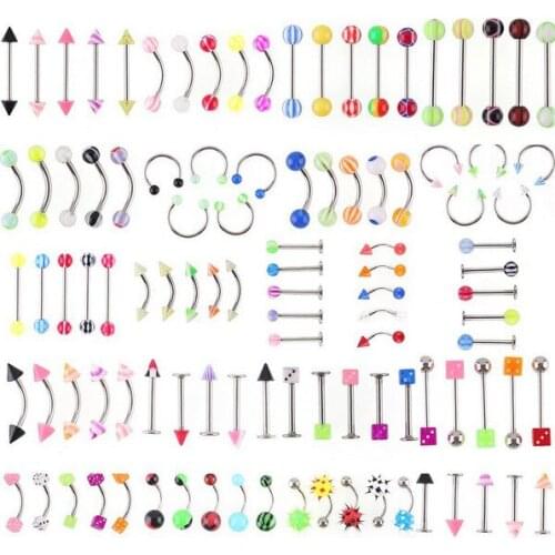 105pcs mix 21styles fashion body piercing jewelry eyebrow nose tongue labret lip rint belly button rings barbells