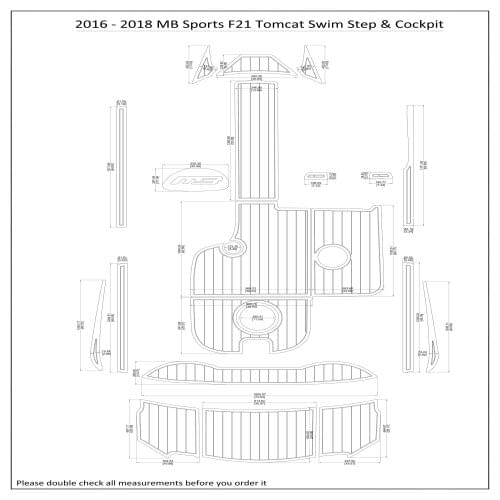 2016 - 2018 MB Sports F21 Tomcat Swim Step & Cockpit Pad Boat EVA Teak Decking 1/4" 6mm