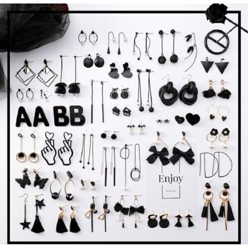 2019 Fashion Korean Geometric Circle long tassel asymmetric drop earrings black heart shape alloy earrings for women jewelry