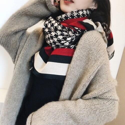 2020 luxury brand houndstooth cashmere scarf Women men winter plaid scarf holiday gifts