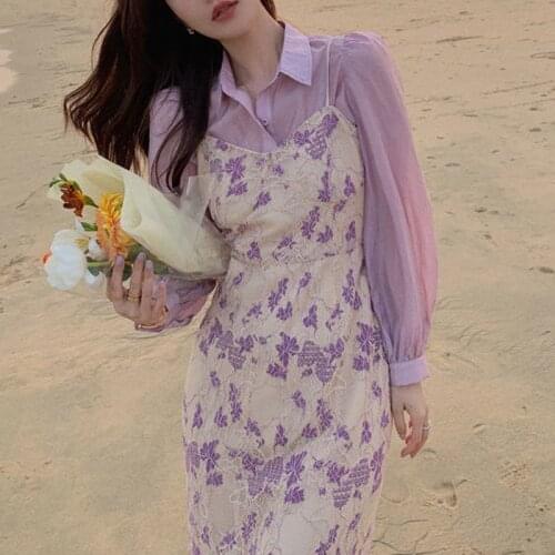 2021 Summer Vintage Midi Dress Women Casual Design Elegant Floral Strap Dress Beach One Piece Dress Korean OffIce Lady