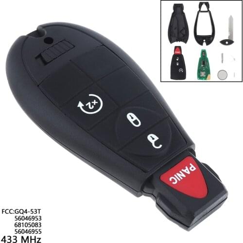433MHz Keyless Remote Key Fob with ID46 Chip GQ4-53T / 56046953 / 68105083 / 56046955 for 2013 2014 2015 2016 2017 2018 Ram