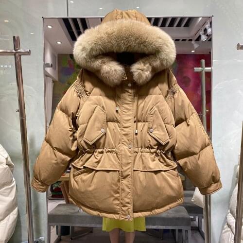 90% White Duck Down Coat Winter Puffer Jacket 2021 Big Real Fox Fur Female Casual Thick Warm Parkas Hooded Snow Outwear