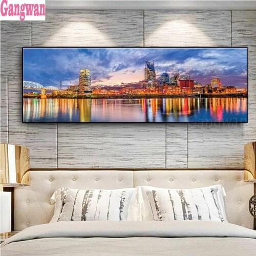 5D DIY Diamond Painting city night landscape Cross Stitch kits Full square round drill 3D embroidery large Nashville night view