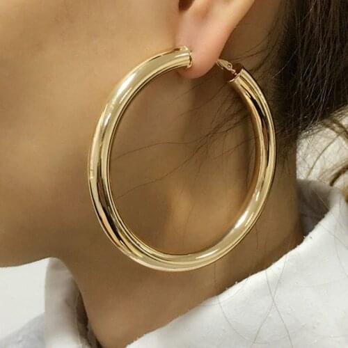Large big Chunky thick gold hoop earrings for women night club party hyperbole earrings 70mm jewelry accessory 2020