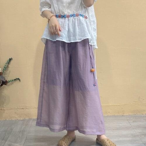 Women Summer Elastic Waist Wide Leg Pants Ladies Loose Wide Leg Trousers Female 2021 Vintage Pants