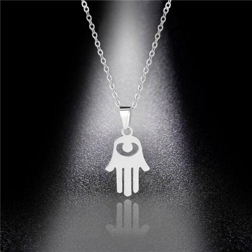 1PC Stainless Turkish Evil Eye Hand Hamsa Pendant Necklace Womens Silver Color Jewelry Hollow Out Clavicle Link Chains Choker