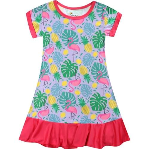 Kids Pajamas Nightgowns Baby Girls Dresses Summer Flamingo Print Girls Short Sleeve Cute Picture Fashion Casual Clothes