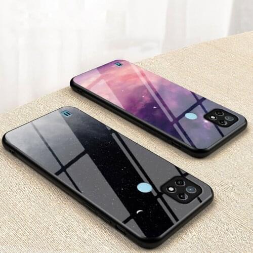 For Realme C21 Case Starry pattern Tempered Glass Phone Cover For OPPO Realme C21 Phone Case
