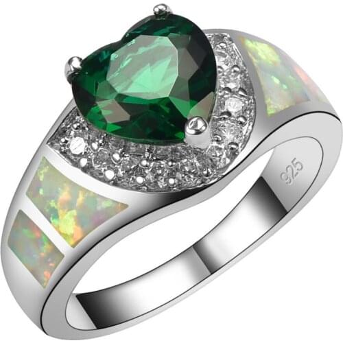 Simulated Emerald With White Fire Opal 925 Sterling Silver Ring Beautiful Jewelry Size 6 7 8 9 10 R1477