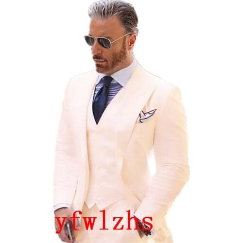 Handsome Groomsmen Peak Lapel Groom Tuxedos Wedding Dress Men Suits Blazer Prom Dinner (Jacket+Pants+Tie+Vest) A813