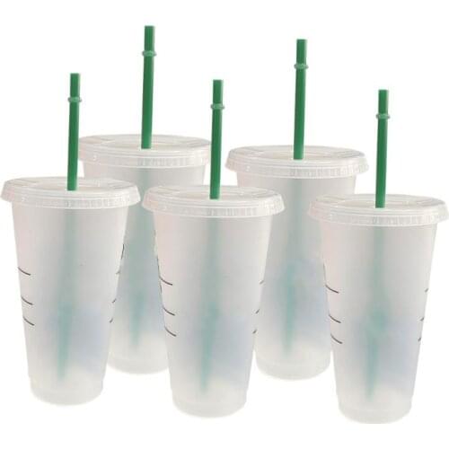 700ml Color Change Coffee Cup mug With Lid With Logo Straw Cup Reusable Cups Plastic Tumbler Matte Finish Coffee mug tazas