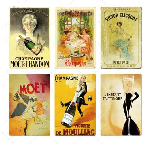 Champagne Beer Metal Poster Plaque Vintage Shabby Chic Tin Sign Wall Decor for Man Cave Bar Pub Club Iron Painting 20*30 cm